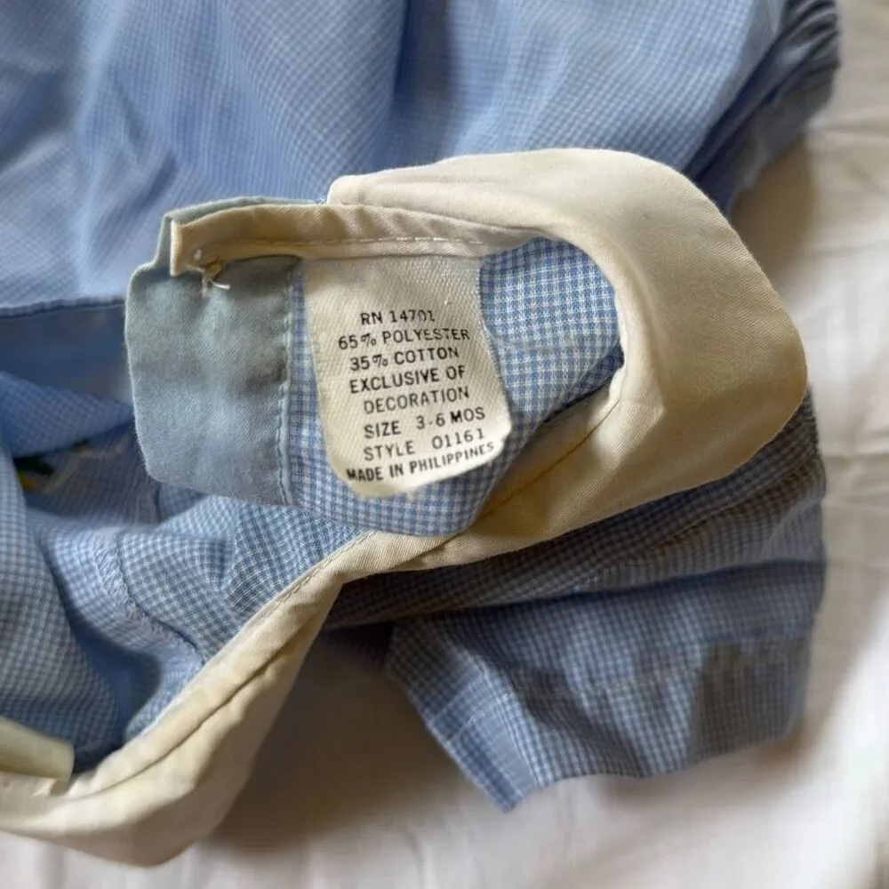 Vintage‎ boys one piece baby outfit size 3-6 months clowns Nannette blue gingham